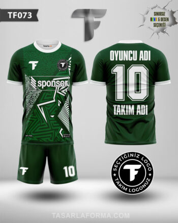 Geometrik Desenli Koyu Yeşil Futbol Forması Takımına Özel Tasarla TF0073