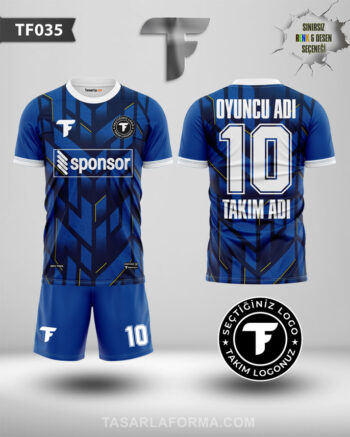 Geometrik Geçişli Mavi Futbol Sublimasyon Baskılı Forma Tasarla TF0035