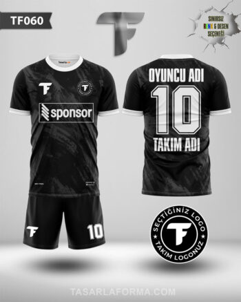 Gri Fırça Desenli Siyah Futbol Forma Tasarla Whatsapp’tan Sipariş Ver TF0060