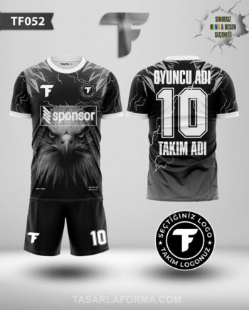 Gri Kartal Desenli Siyah Futbol Takımı Forma Yaptırma TF0052
