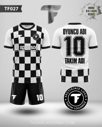 Kare Desenli Beyaz Futbol Takım Renklerine Özel Forma Yaptır TF0027