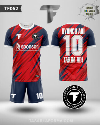 Kırmızı Geçişli Lacivert Futbol Kendi Markana Özel Forma Üretimi TF0062