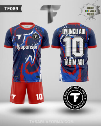 Kırmızı-Mavi Fırça Desenli Lacivert Futbol Forma Tasarla TF0089