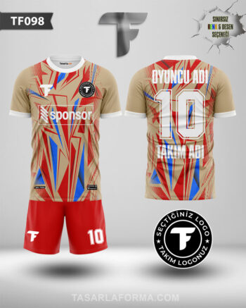Kırmızı-Mavi Geometrik Desenli Futbol Online Forma Tasarlama Ve Sipariş TF0098