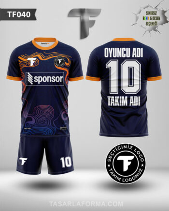 Kıvrım Desenli Lacivert Modern Kesimli Futbol Forması Tasarla TF0040