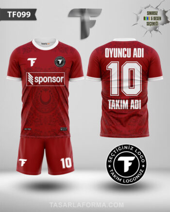 Kurt Desenli Kırmızı Futbol Forması Yaptırma TF0099