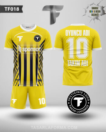 Lacivert Çizgili Sarı Futbol Forması Baskı Hizmeti TF0018