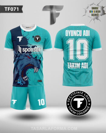 Lacivert Kurt Desenli Turkuaz Futbol Forması Tasarım ve Yaptırma TF0071