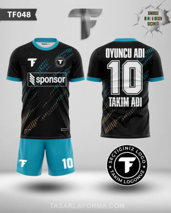 Mavi Geçişli Siyah Futbol Forma Tasarla Kapıda Ödeme TF0048