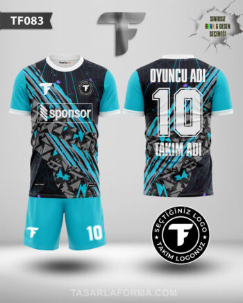 Mavi-Gri Geometrik Desenli Futbol Forması Tasarla Ücretsiz TF0083