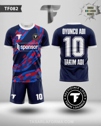 Mavi-Kırmızı Desenli Lacivert Futbol Forması Tasarla Dijital Baskı TF0082