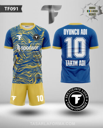 Sarı Desenli Mavi Futbol Online Forma Tasarlama Ve Sipariş TF0091