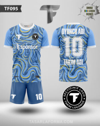 Sarı-Mavi Desenli Futbol Forması Nefes Alan Kumaş TF0095