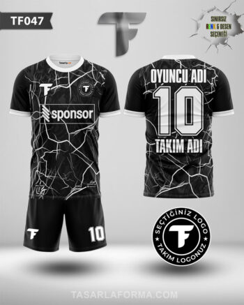 Şimşek Desenli Siyah Futbol Forması Tasarla Dijital Forma TF0047