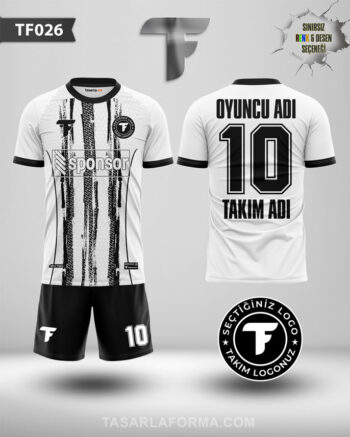 Siyah Fırça Desenli Beyaz Futbol Spor Takımı İçin Dijital Forma Bastır TF0026