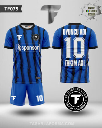 Siyah Geçişli Koyu Mavi Futbol Uygun Fiyatlı Özel Tasarım Forma Bastır TF0075